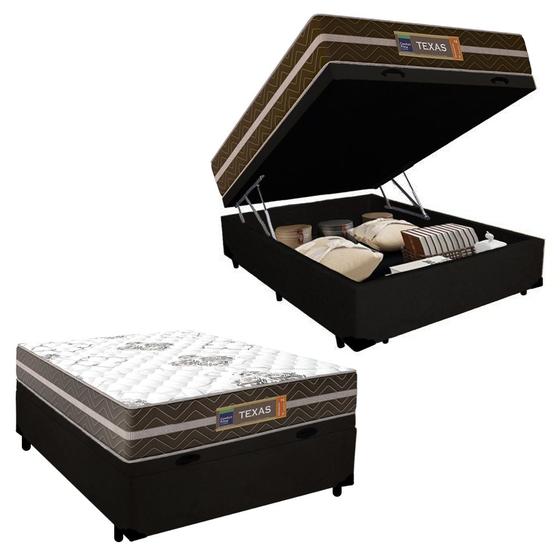 Imagem de Cama Box Baú Casal Suede + Colchão Molas Ensacadas Texas Prime Colchões Preto 138cm