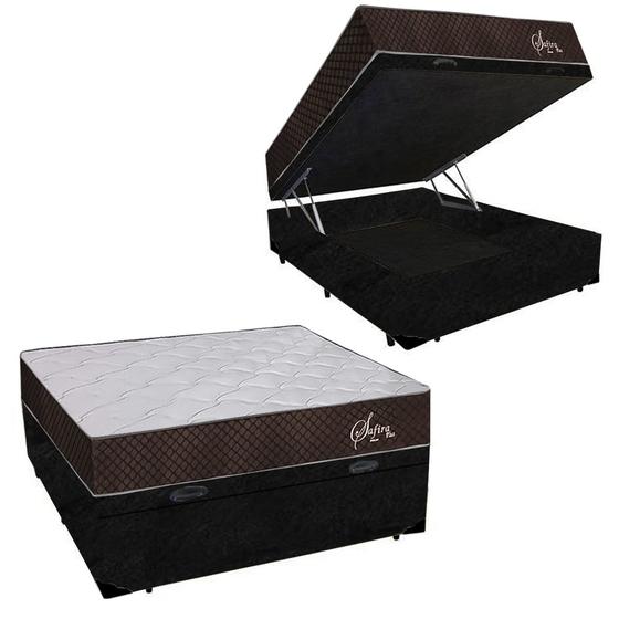 Imagem de Cama Box Baú Casal Suede + Colchão Polar Molas Ensacadas Safira Plus Euro Pilow 68x138x188 Preto