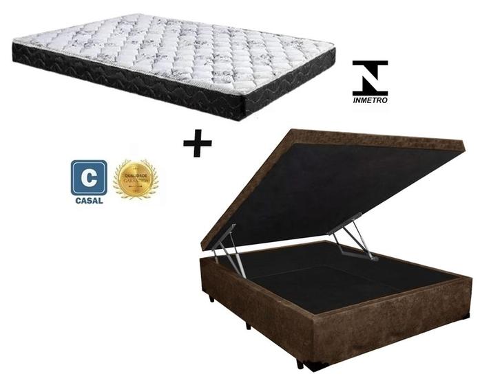 Imagem de Cama Box Baú Casal Suede Marrom  + Colchão Casal Espuma D33 Com EPS 28x138x188