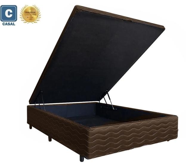 Imagem de Cama Box Baú Casal Suede Marrom Universal 138x188x34x20interno