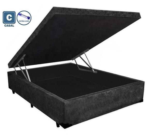 Imagem de Cama Box Baú Casal Suede Preto Convencional 138x188x34x20interno