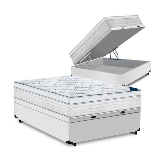 Imagem de Cama Box Baú Casal Tecido Sintético Branco Com Colchão 138 Toronto Molas Ensacadas D33 32cm