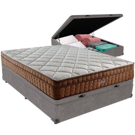 Imagem de Cama Box Baú Cinza e Colchão Anjos Star Pillow In Casal Anjos