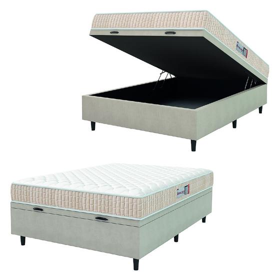 Imagem de Cama Box Baú Colchão Casal Espuma D33 New Millenium 138x188x60cm Branco / Bege Hellen - Suporta até 120kg por Pessoa