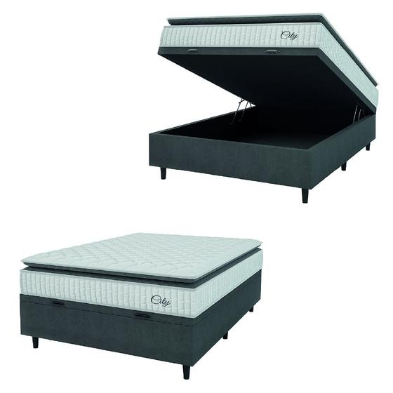 Cama Box Baú Colchão Casal Molas Ensacadas City Pillow Top 138x188x64cm Branco / Cinza Hellen - Suporta até 110kg por Pessoa Imagem de Cama Box Baú Colchão Casal Molas Ensacadas City Pillow Top 138x188x64cm Branco / Cinza Hellen - Suporta até 110kg por Pessoa