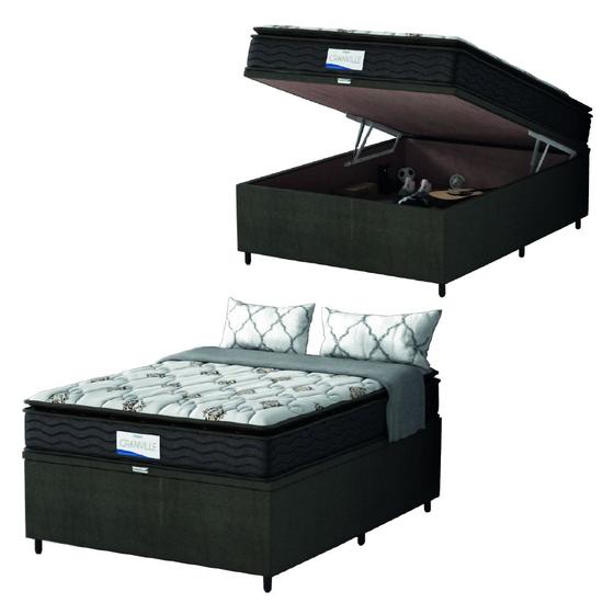 Cama Box Baú Colchão Casal Probel Molas Ensacadas Granville Pillow Top 138x188x69cm Marrom / Branco Menor preço em Cama Box Baú Colchão Casal Probel Molas Ensacadas Granville Pillow Top 138x188x69cm Marrom / Branco