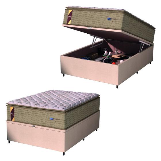 Cama Box Baú Colchão Casal Probel Molas Guarda Costas Max Pillow Top 138x188x81cm Branco / Bege Menor preço em Cama Box Baú Colchão Casal Probel Molas Guarda Costas Max Pillow Top 138x188x81cm Branco / Bege