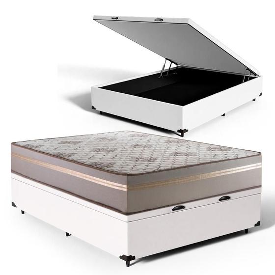 Imagem de Cama Box Baú + Colchão de Casal D33 Millenium One Face 138x188x49cm Branco - Suporta até 120kg por pessoa