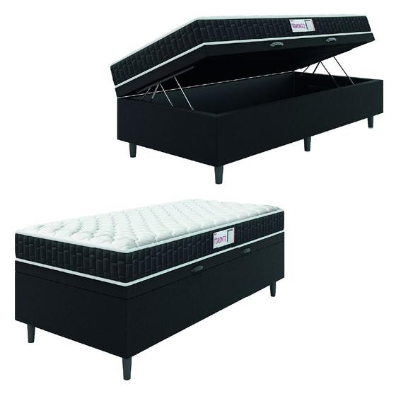 Imagem de Cama Box Baú Colchão Solteiro Espuma D33 Toronto 78x188x55cm Preto / Branco Hellen - Suporta até 120kg por Pessoa