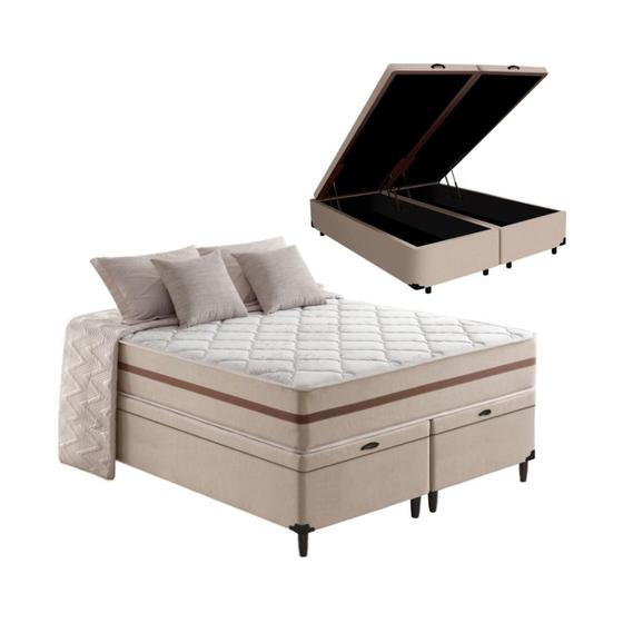 Cama Box Baú + Colchão Super King Classic Molas Pocket 193x203x64cm Menor preço em Cama Box Baú + Colchão Super King Classic Molas Pocket 193x203x64cm