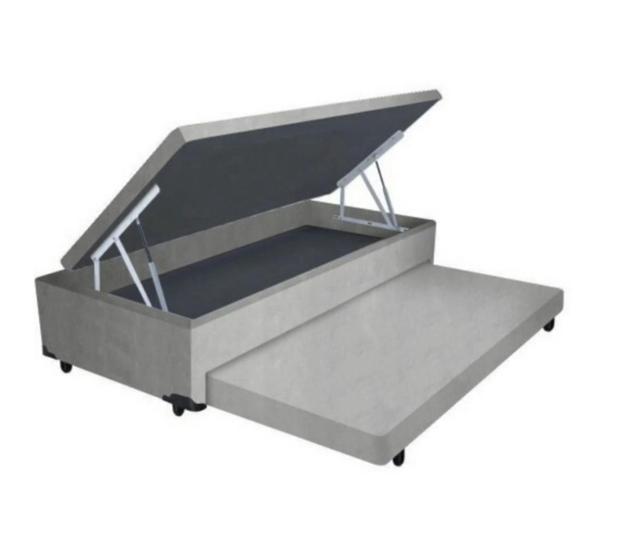 Imagem de Cama Box Baú Com Auxiliar Solteiro 88x188 Suede Cinza