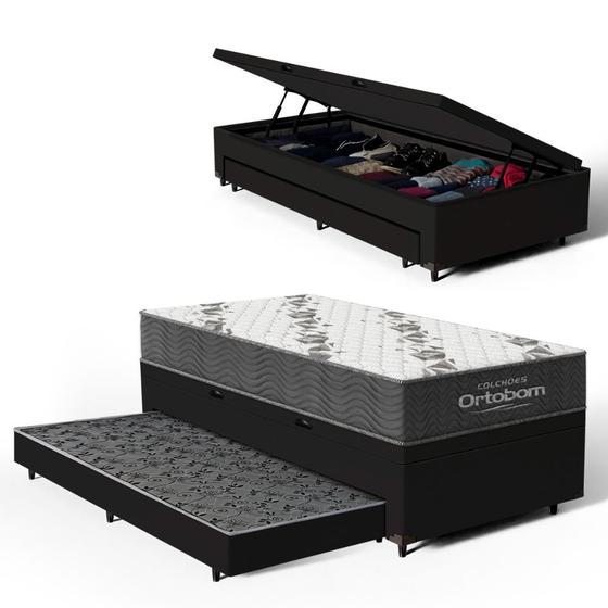 Imagem de Cama Box Baú com Colchão de Espuma D33 Ortobom Airtech 100 + Auxiliar Unique Solteiro 88cm