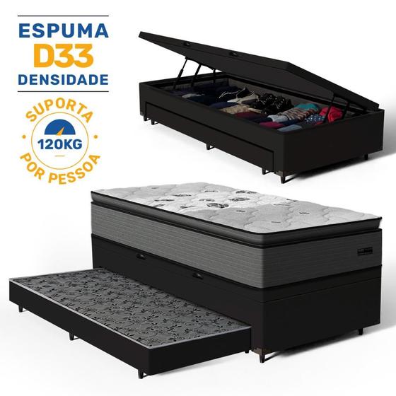Imagem de Cama Box Baú com Colchão de Espuma D33 Pillow Top Resistence + Auxiliar Unique Solteiro 88cm