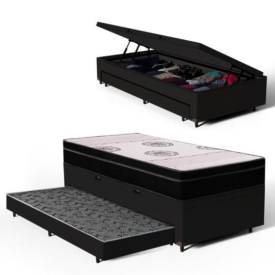 Imagem de Cama Box Baú com Colchão de Espuma Pillow In Orthoplus + Auxiliar Unique Solteiro 88cm