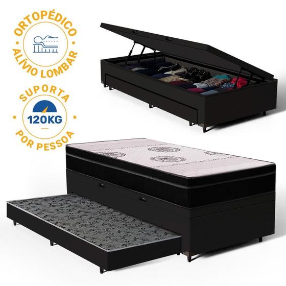 Imagem de Cama Box Baú com Colchão de Espuma Pillow In Orthoplus + Auxiliar Unique Solteiro 88cm