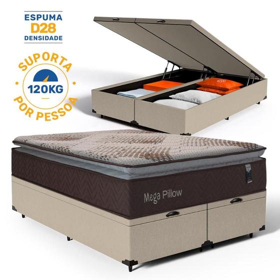 Imagem de Cama Box Baú com Colchão de Molas Ensacadas Mega Pillow Queen 158cm
