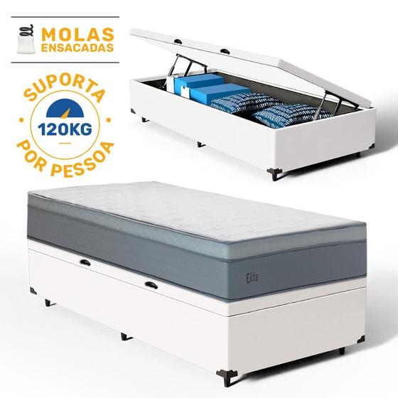 Imagem de Cama Box Baú com Colchão de Molas Ensacadas Pillow In Elite Solteiro 88cm