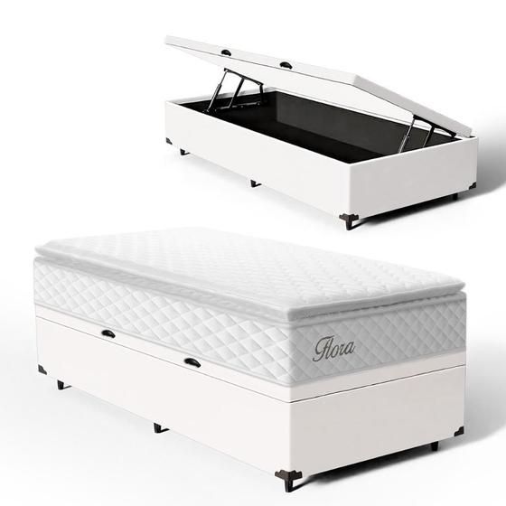 Imagem de Cama Box Baú com Colchão de Molas Ensacadas Pillow Top Flora Solteiro 88cm
