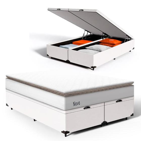 Imagem de Cama Box Baú com Colchão de Molas Ensacadas Pillow Top Neve Queen 158cm