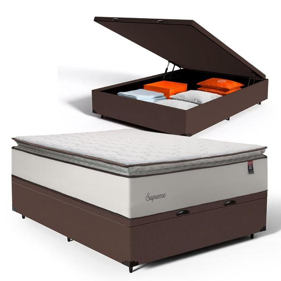 Imagem de Cama Box Baú com Colchão de Molas Ensacadas Pillow Top Supreme Lux Casal 138cm