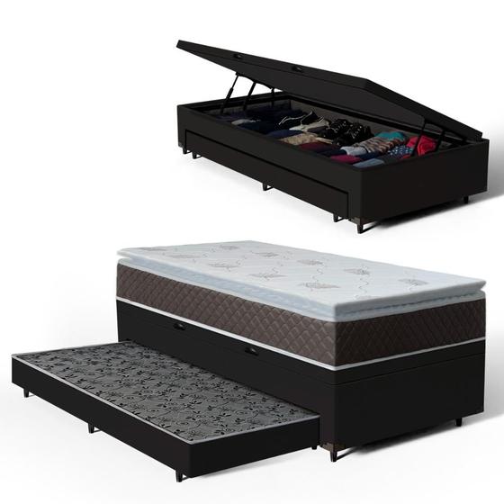 Imagem de Cama Box Baú com Colchão Espuma D33 Com Pillow Top Nivus + Auxiliar Unique Solteiro 88cm