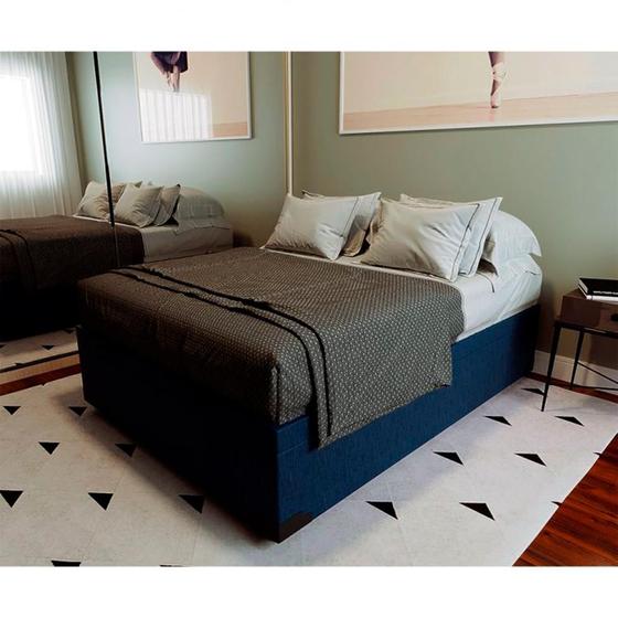 Imagem de Cama Box Baú com Colchão Queen Mola Ensacada Guldi Firme e 2 Travesseiros Guldi Soft Nasa Azul e Branco