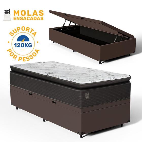 Imagem de Cama Box Báu com Colchão Ravena Molas Ensacadas Com Pillow Top Solteiro 88cm