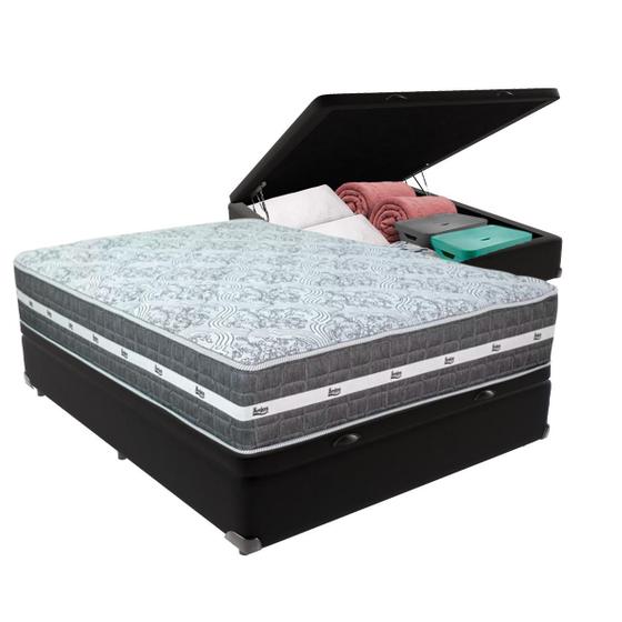 Imagem de Cama Box Baú e Colchão Black Graphite Molas Ensacadas Casal 138x188X27 Anjos