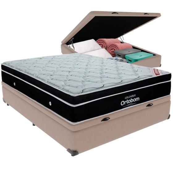Imagem de Cama Box Baú e Colchão Elegant Molas Ensacadas Casal Ortobom
