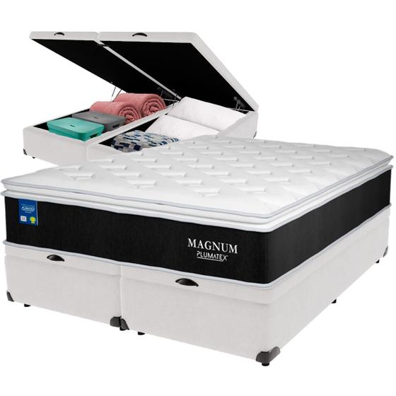 Imagem de Cama Box Baú e Colchão Magnum Molas Ensacadas Queen Plumatex