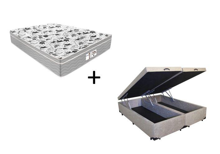 Imagem de Cama Box Baú King 193 Bipartido Tecido Suede Bege com Colchão de Molas Ensacadas Evolution - Probel - 72x193x203