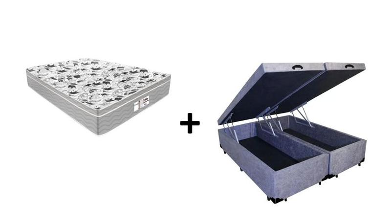 Imagem de Cama Box Baú King 193 Bipartido Tecido Suede Cinza com Colchão de Molas Ensacadas Evolution - Probel - 72x193x203