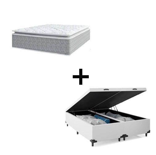 Imagem de Cama Box Baú King 193 Tecido Sintético Branco Com Colchão Nazar Molas Ensacadas com Pillow Top - Bello Box - Conforto (Espuma da Nasa) Viscoeslástico D33 Cinza