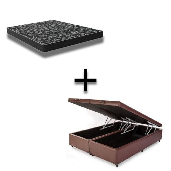 Cama Box Baú King 193 Tecido Sintético Marrom Com Colchão Espuma D23 - Tampo Preto 12cm Menor preço em Cama Box Baú King 193 Tecido Sintético Marrom Com Colchão Espuma D23 - Tampo Preto 12cm