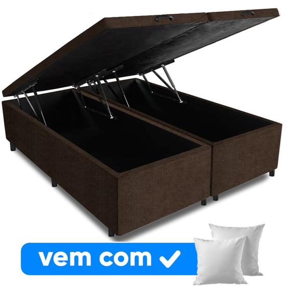 Imagem de Cama Box Baú King Base 193x203x52cm Varias Cores + 2 Travesseiros FL - Colchomax