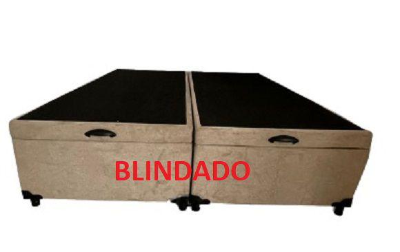 Imagem de Cama Box Baú King Bipartido Blindado Suede Bege Com Pistão A Gás