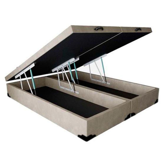 Imagem de Cama Box Baú King Bipartido King Design Suede Bege 193x203x41