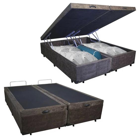 Imagem de Cama Box Baú King Bipartido Suede SerenePrime Marrom 192x203x44