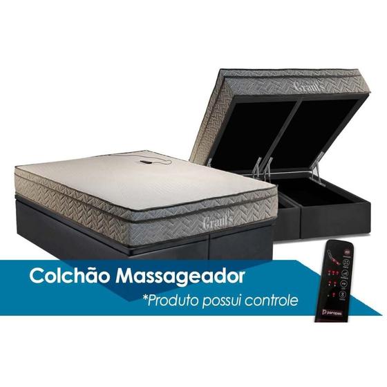 Imagem de Cama Box Baú King: Colchão c/Vibro Massagem Paropas D45 Grants  Massageador + Base CRC Suede Gray(193x203)