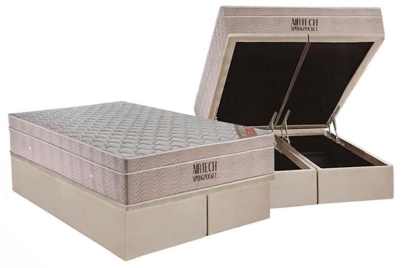 Imagem de Cama Box Baú King + Colchão de Molas Ensacadas Airtech Springpocket 203x193X61