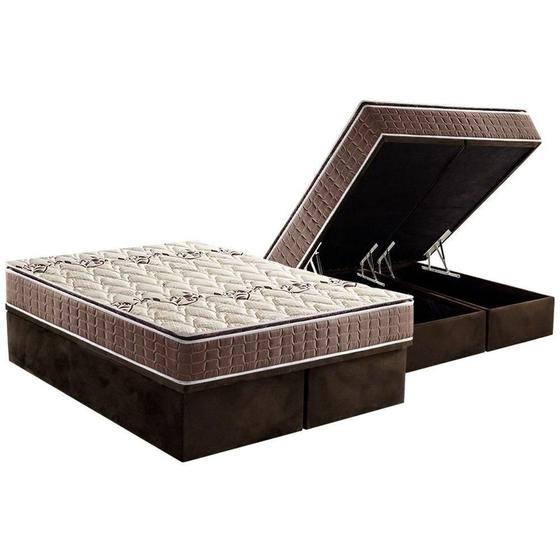 Imagem de Cama Box Baú King: Colchão Espuma Anjos D26 / AG65 Magnum Double Face + Base CRC Suede Brown(193x203)