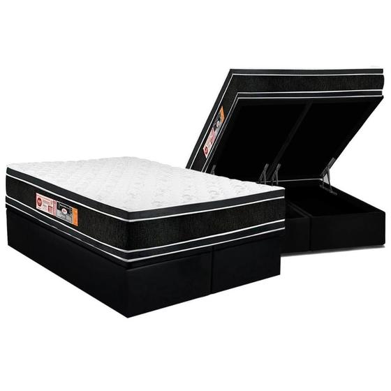 Imagem de Cama Box Baú King: Colchão Espuma Castor D33 Black e White Air Double Face Euro Pillow + Base CRC Suede Black(193x203)