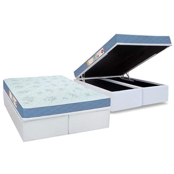 Imagem de Cama Box Baú King: Colchão Espuma Castor D45 Sleep Max Duplo + Base CRC Courano White(193x203)