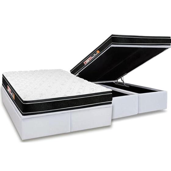 Imagem de Cama Box Baú King: Colchão Espuma D33 Castor  Black e White Air Euro Pillow + Base CRC Courano White(193x203)