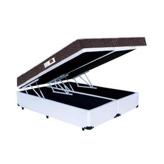 Imagem de Cama Box Baú King Colchão Espuma D45 Bordado + Box Bipartido Sintético Branco Serra Negra 62x198x203