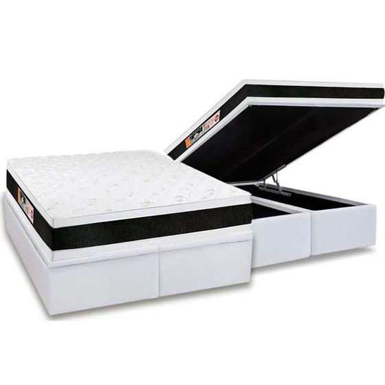 Imagem de Cama Box Baú King: Colchão Espuma D45 Castor  Black e White Air Double Face + Base CRC Courano White(193x203)