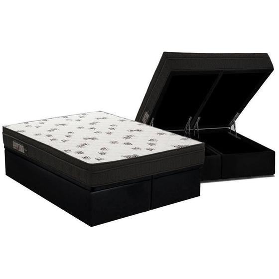 Imagem de Cama Box Baú King: Colchão Espuma D45 Ortobom Light Saúde + Base CRC Suede Black(186x198)