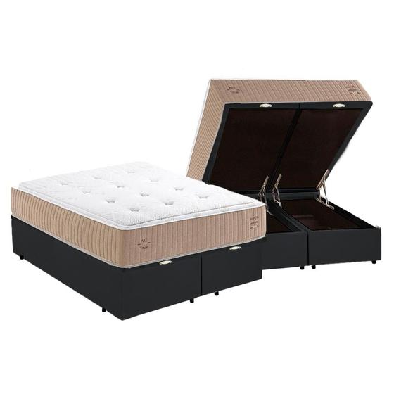 Imagem de Cama Box Baú King + Colchão Herval C1631 Molas Maxspring 193x203x75