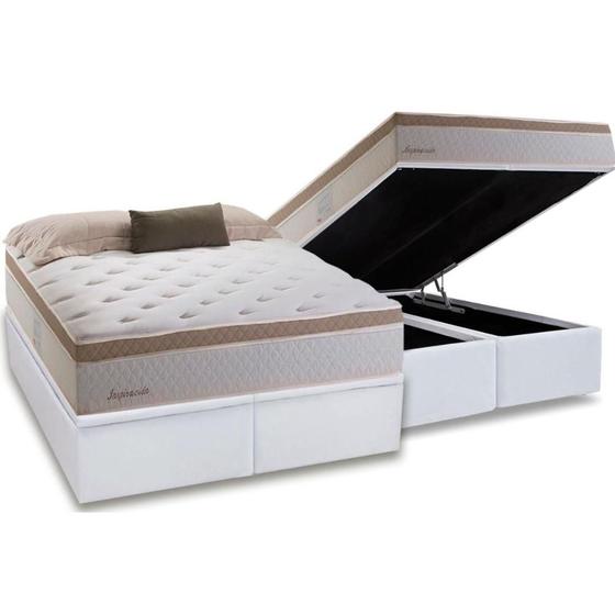 Imagem de Cama Box Baú King: Colchão Molas Bonnel Herval MasterPocket Inspiracion + Base CRC Courano White(193x203)