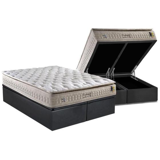 Imagem de Cama Box Baú King: Colchão Molas Ensacadas Anjos MasterPocket  Confortable + Base CRC Suede Gray(193x203)